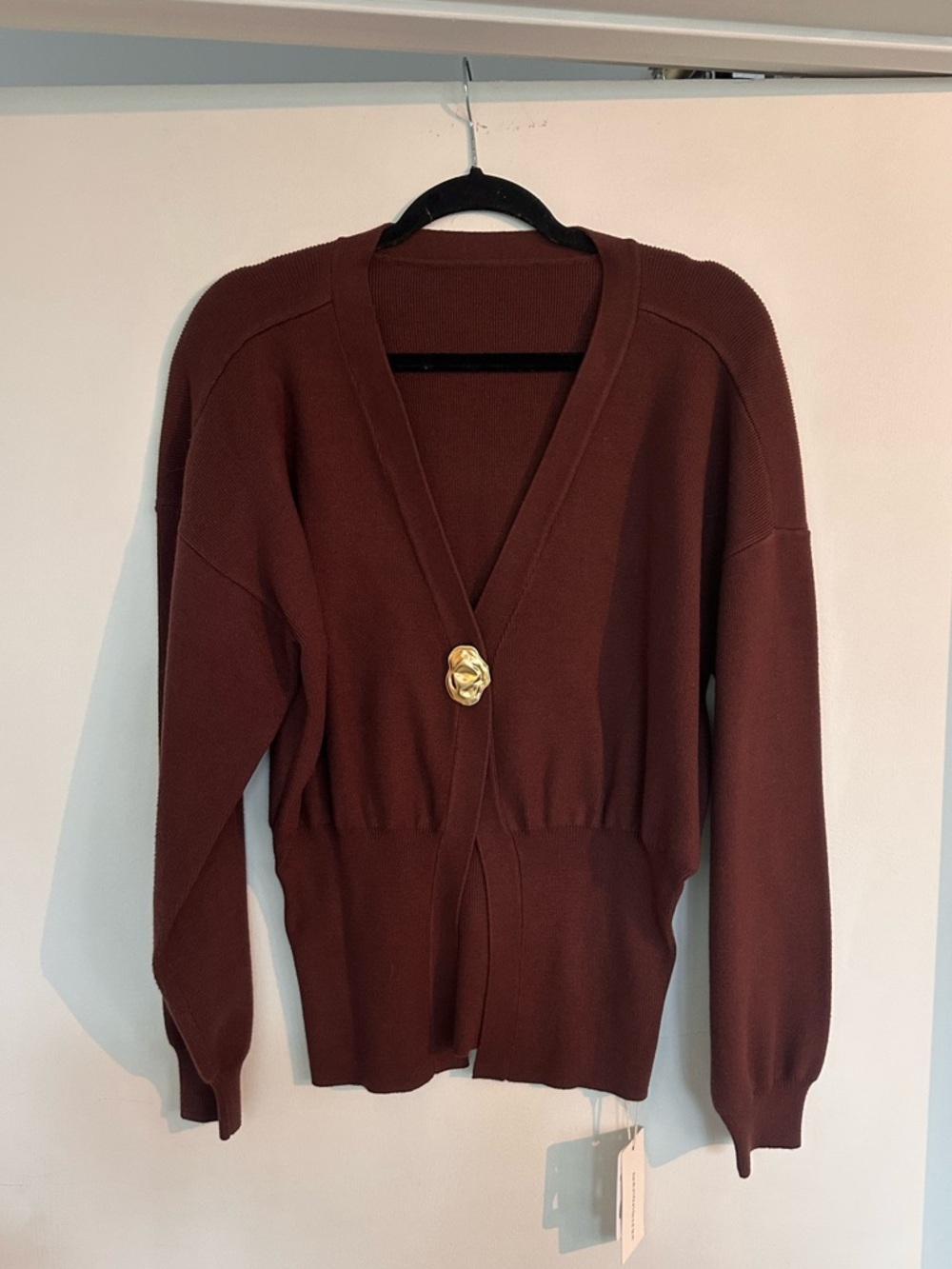 NEW Women’s Commense Deep Brown V-Neck Button Cardigan Sweater, size medium